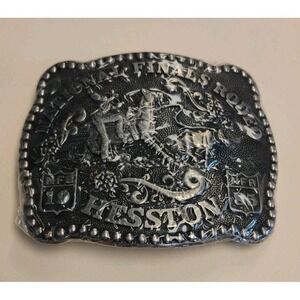 Vintage 1985 Hesston NFR Belt Buckle Rodeo NOS Roper Cowboy National Finals